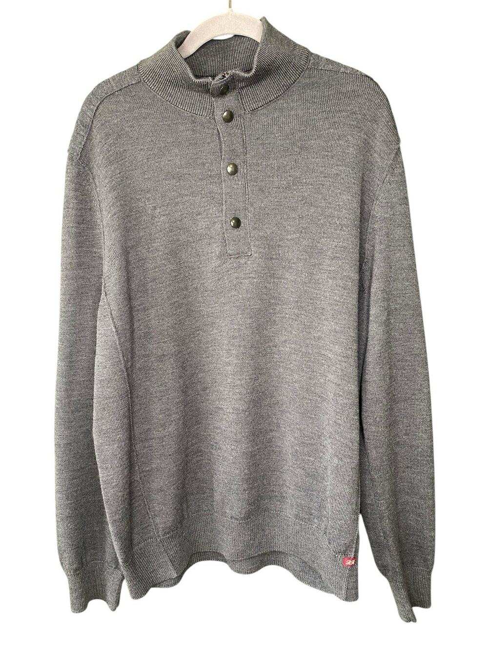 Banana Republic Sweater Mens XL Y2K Mock Neck Snap Buttons 100% Wool Pullover